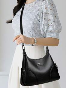 Túi xách nữ cao cấp, dung tích lớn, làm từ da thật mềm mại, kiểu dáng hình bánh bao, thời trang, đa năng, phù hợp cho các bà mẹ trung niên, túi xách tay. - màu đen - Xem 3