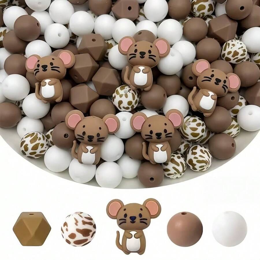 25pcs Animal Shaped Silicone Bead Set, Perfectly Fit For DIY Keychain, Bracelet And Pen Decor | Colorful Variety, Keychain Accessories | Smooth Surface Beads, Beads And Combination Accessories - Multicolor - View 1