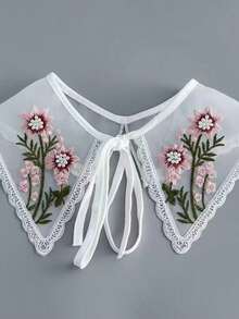 1 chiếc khăn choàng cổ giả thêu họa tiết khoét rỗng chống chói, có phần cổ bằng vải voan cố định, có thể phối cùng áo sơ mi và chân váy. - Kim Kim Xanh - Xem 8