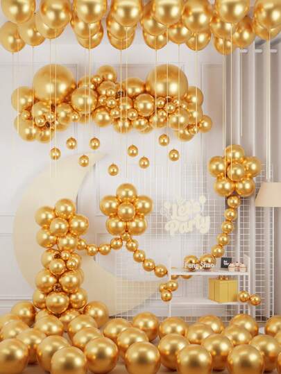 金色金属气球用于装饰气球拱门活动套装，包含18/12/10/5英寸金色金属气球，以及8/64/125/166个气球，适用于生日主题/婴儿派对/婚礼/新娘派对/周年纪念/毕业季等场合。