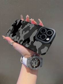 迷彩单件装创意简约黑灰不对称波浪纹皮革质感手机壳，适用于三星/11、12 Pro Max、14 Pro Max、15、16/16 Pro、17/17 Pro 及其他型号 - 彩色 - 查看 4