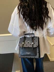 Ba lô nữ thời trang in hình nơ, túi xách có khóa kéo, túi đeo vai đa năng tiện dụng, thiết kế chấm bi hình trái tim và nơ, vật dụng cần thiết khi đi làm, có dây đeo vai điều chỉnh được, phù hợp cho năm học mới, cuộc sống đại học và các hoạt động hàng ngày. - Nhiều màu - Xem 7