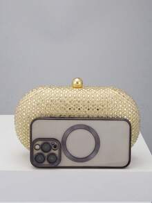 Elegant Fashion Rhinestone Embellished Oval Clutch Bag - Gold - View 6