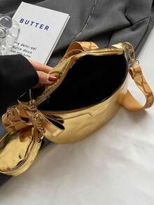 Tas Tangan Warna Polos yang Modis dan Serbaguna, Tas Selempang Kasual Minimalis Baru, Tas Kerja - Emas - View 4