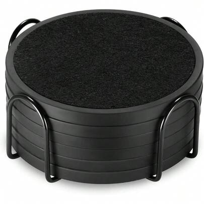 Bộ 6 đế lót ly thấm hút kèm hộp đựng - Bao gồm 6 đế lót ly chống trượt làm bằng silicon với lớp lót nỉ mềm mại, màu đen (Đế lót ly kèm hộp đựng)