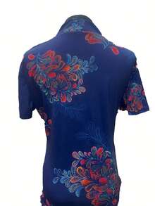 Áo thun tay ngắn cổ sườn xám cải tiến, áo lót nữ in họa tiết ôm dáng thời trang mùa hè mới. - Xanh đậm - Xem 2