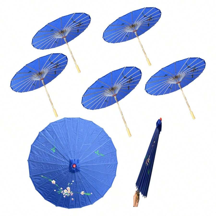 5 Sombrillas De Tela Chinas Para Decoración De Fiestas De Bo - Azul - Ver 1