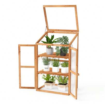  COSTWAY 3-Tier Outdoor Wooden Greenhouse For Garden Balcony, Orange