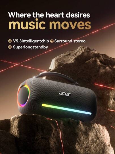  Acer OSK252 无线蓝牙扬声器，户外便携式，低音强劲，双扬声器，通话麦克风，桌面扬声器，4000mAh 电池，可长时间播放，兼容卡/USB/AUX 3.5 毫米音频输入，适用于智能手机/平板电脑/电脑