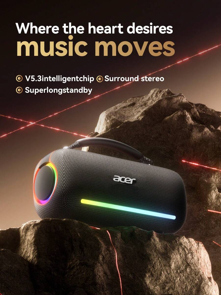 Acer OSK252 无线蓝牙扬声器，户外便携式，低音强劲，双扬声器，通话麦克风，桌面扬声器，4000mAh 电池，可长时间播放，兼容卡/USB/AUX 3.5 毫米音频输入，适用于智能手机/平板电脑/电脑