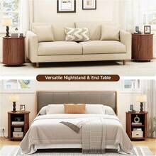 Fluted Round End Table Set Of 2, Mid Century Bedside Table With Sliding Door & 2 Tier Storage, Modern Nightstands Set Of 2 For Living Room, Bedroom, Entryway, Walnut - Xem 3