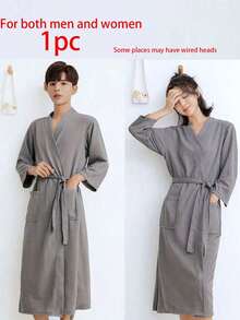 Halat de baie 100% bumbac, model waffle, stil kimono unisex pentru adulți, pijamale de primăvară/vară, utilizare hotel/spa, absorbant și uscare rapidă, croială lejeră, multicolor, articole esențiale pentru baie și casă - Multicolor - Vizualizare 11