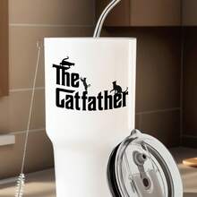 30oz Stainless Steel Tumbler Black White Options,  The Catfather With Cat Silhouettes Graphic Cups, Insulated Travel Coffee Mug With Lid And Straw , Double Wall Vacuum Reusable Travel Cups, Funny Birthday Party Gift For Women & Men - trắng - Xem 2