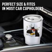 30oz Stainless Steel Tumbler Black White Options,  Cats Books Plants Flowers Design Graphic Cups, Insulated Travel Coffee Mug With Lid And Straw , Double Wall Vacuum Reusable Travel Cups, Funny Birthday Party Gift For Women & Men - 白色 - 查看 2
