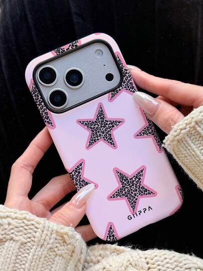 GIIPPA 一款浅粉色底豹纹星形图案手机壳，适用于 17 Pro Max，也适用于 16 Pro Max、15 Pro Max、14 Pro Max，韩版时尚趣味手机壳，兼容11/12/13/14/15/16 Pro Max Plus，优雅设计男女皆宜，是圣诞节、情人节、复活节、婚礼季和生日送给女友的理想礼物。