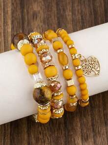 4pcs Vintage Heart Pendant Bracelets - Yellow - View 3
