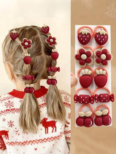10 Colorful Hair Additions For Featuring Flower And Fruit Designs, Small Elastic Hair Ties