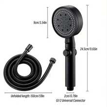 1 Pressure-Enhanced Handheld Shower Head, 1 1.5-Meter Black Thickened Explosion-Proof Hose, 5 Adjustable Water Volume Modes Shower Head, Bathroom Shower Head, Shower Sprayer, Bathroom Hardware, Bathroom Accessories, Enjoy A Luxurious Bathing Experience - 5-speed Shower Head + 1.5M Hose - View 2