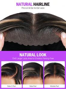 MEGALOOK Peluca de encaje frontal 13x6 con ondas degradadas doradas, 100% cabello humano, pre-recortada, sin pegamento, fácil de usar, línea de cabello de encaje altamente transparente, teñida en degradado, gorra ligera, ajustable y transpirable - Multicolor - Ver 7