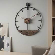 Reloj de pared de gran tamaño con combinación de hierro forjado y madera, reloj de pared de estilo europeo de moda, decoración del hogar para la sala de estar, dormitorio, diseño simple y lujoso, decoración de habitación con movimiento silencioso - Multicolor - Ver 5