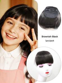 儿童夹式刘海假发 - 耐热合成纤维，加厚设计，发量丰盈，佩戴方便，适合日常、节日、派对等场合。（黑色/深棕色/浅棕色） - 彩色 - 查看 10