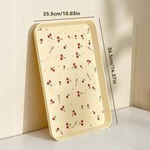 1/4Pcs Multifunctional Cherry Pattern Rectangular Plastic Serving Tray, Reusable Dinner Tray For Food, Snack, Dessert, Fruit, Large Capacity Stackable Storage Tray, Tea Tray, Serving Plate, Suitable For Student And Adult Use In Home, Kitchen, Dorm, Office, Rrestaurant, Picnic - Multicolor - View 18