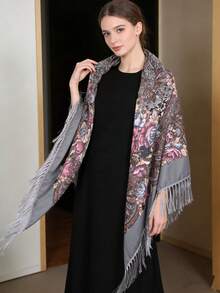 NAAMLOOS 63 Inch Floral Print Polyester Scarf, Oversized Shawl, Wrap, Poncho, Blanket For Women, Autumn/Winter,Beach,Holiday,Accessories,Travel Essential - Multicolor - View 4