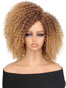 Curly Wigs For Black Women Spring Curl Side Part Wig 14 Inch Afro Kinky Curly Wig Machine Made Wigs Without Bangs Soft Synthetic Heat-Resistant Wigs - Blonde Ombre - View 5