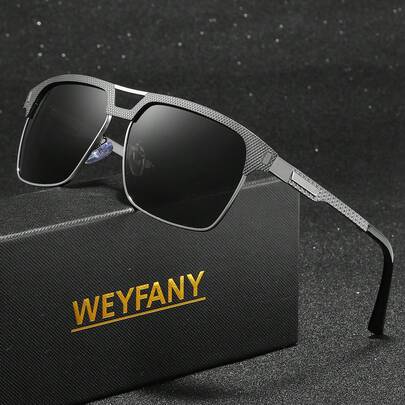 WEYFANY 男士时尚太阳镜，男士纯色方形经典金属太阳镜，TAC材质，轻便耐用，佩戴舒适，优雅复古简约百搭镜框，适合驾驶、户外、旅行、派对、摄影、休闲、海滩、音乐节、徒步、度假、高尔夫、远足、钓鱼、运动、街头风格等场合，男女皆宜的日常及特殊场合优雅配饰，生日、情人节、夏季、婚礼、开斋节、教师节、返校季、世界杯等场合的理想之选，高端品牌礼盒套装，男女皆宜的理想礼物，节日礼物，男士太阳镜，眼镜，太阳镜，夏季套装。