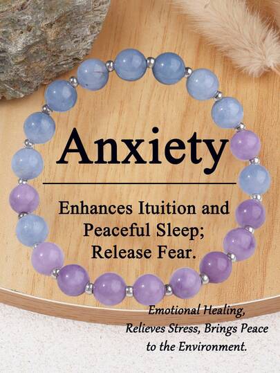 女士能量水晶疗愈串珠手链 - 8毫米天然石，助眠舒缓，缓解压力，带来内心平静，波西米亚风优雅饰品，日常佩戴及派对场合皆宜