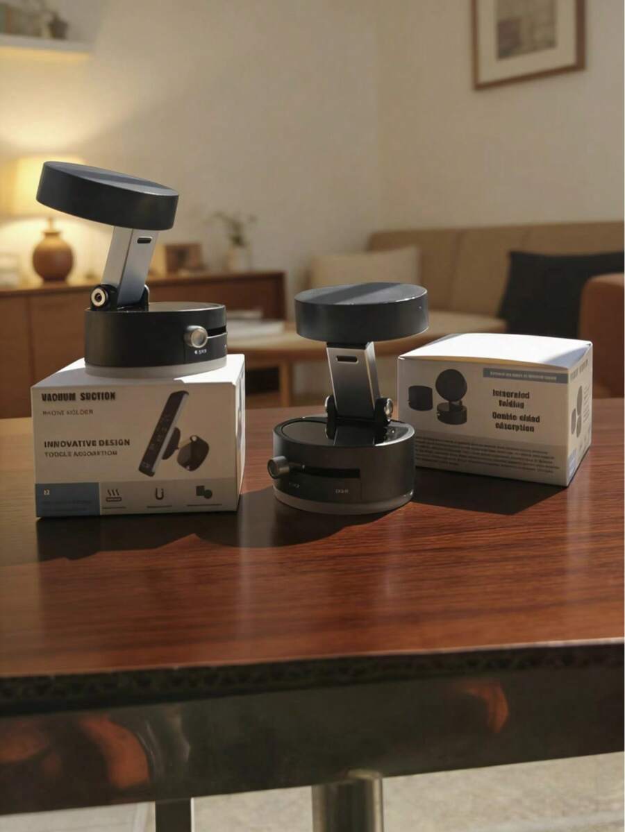 1 Set Nuevo Soporte Magnético de Succión al Vacío Negro Mejorado, Plegable para Coche, Baño, Cocina, Adecuado para Navegación, Transmisión, Videollamadas, Tamaño de Palma Cuando Está Plegado, Accesorio Portátil Esencial, ¡Se Adhiere Firmemente Incluso en Caminos Accidentados! - Soporte para teléfono con ventosa - Ver 1