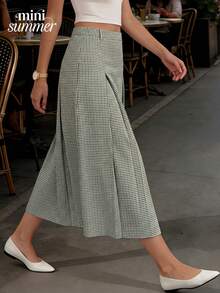 女士优雅波点格纹绿色百褶裙 - 高腰休闲裙，适合派对、度假、商务场合、春夏穿着 - 彩色 - 查看 3
