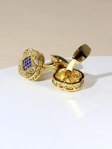 1 Pair Exquisite Engraved Rhinestone Copper Cufflinks For Men - Yellow Gold - View 2