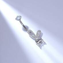 1 pieza Anillo de ombligo de conejo elegante y delicado de titanio G23 para mujeres - Plateado - Ver 1