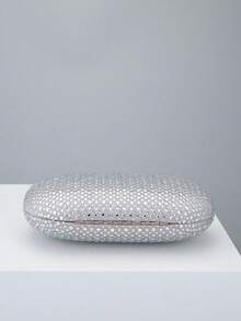 Elegant Fashion Rhinestone Embellished Oval Clutch Bag - Silver - View 4