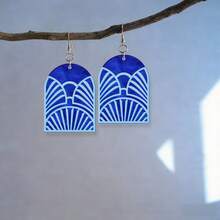 水波纹薄荷绿几何镂空拱形耳坠，女士款，亚克力双层组合3D效果独特耳环，春夏礼物 - 彩色 - 查看 12