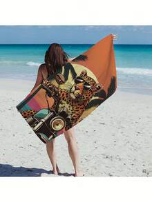 1pc Summer Leopard Design Beach Towel, Extra Large & Ultra-Soft Microfiber Beach Towel, Quick-Dry Lightweight Soft Pool Towel, Suitable For Travel, Swimming, Camping - A - View 14