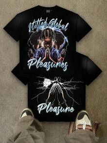 (180g Cotton T-Shirt)  God's Plan   Pattern Print Men's Summer Round Neck Short Sleeved Casual Cotton Print - 黑色 - 查看 1