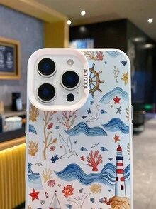 1pc Fashion Wave Boat Star Graphic Design With Independent Button IMD Shockproof Anti-Slip White Phone Case Compatible With IPhone 16 ProMax/16/16 Pro/16 Plus/15/15 ProMax/15 Pro/11/12/13/14 ProMax/11 Pro/11 ProMax/12 Pro/12 ProMax/13 Pro/13 ProMax/14 Pro/14 ProMax, Elegant Creative - Multicolor - View 4