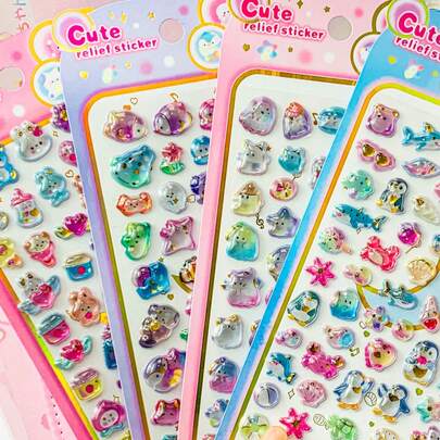 3D卡通浮雕贴纸，趣味儿童装饰贴纸，防水透明水晶贴纸，DIY贴纸材料。装饰贴纸礼品。家居装饰，派对装饰，生日礼物，各种节日礼物，时尚单品。DIY。送给朋友或伴侣的礼物。毕业典礼/开幕式。返校礼物/毕业礼物。情人节礼物。装饰贴纸，返校必备。派对