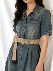 Dây thắt lưng co giãn dệt kim cho quần jean nam và nữ, thắt lưng vải bố đa năng kiểu quân đội, khóa vuông cổ điển và khóa kim. - A - Xem 5