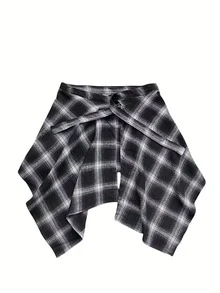 1pc Tie-Waist Asymmetric Plaid Hem Lace Skirt Overlay, Street Dance Costume Accessory - Multicolor - View 4
