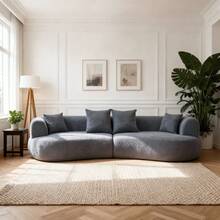 Sofá Seccional Curvo Moderno, Sofá de Espuma de 122'' con Forma de Arco para 4 Personas, Comprimido en Caja, Sofá Cloud Sin Estructura con Asientos Extra Profundos y Anchos, Cómodo - Blanco + Espuma + Resorte - Ver 11