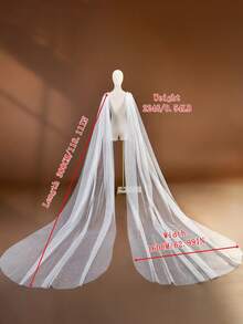 2pcs Shiny Starry Tulle Long Bridal Cape, Suitable For Wedding, Travel, Photography, Party Dress, Detachable Safety Pin - White - View 8