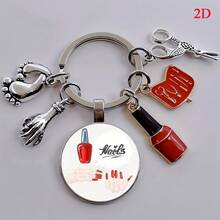 A Nail Art And Jewelry Decorated Faux Gemstone Keychain, Featuring Vibrant Nail Polish Patterns And Glass Material, Also Comes With Small Accessories Like Lipstick And Scissors, Making It An Excellent Gift For Close Friends And An Ideal Accessory To Keep In Your Bag. - Multicolor - View 8