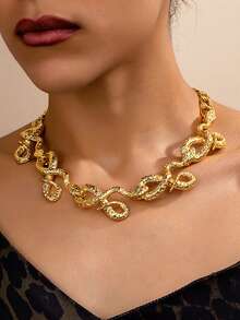 1件夸张盘绕蛇形项链，女士专属，独特个性项链，高端质感颈链 - 金黃色 - 查看 5