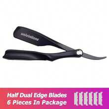 univinlions 6" Foldable Black Handle Spring Internal Sharp Barber Razor + 6 Blades Dual Edge Blade Shaver Beard Face Underarm Body Shaving - Multicolor - View 15