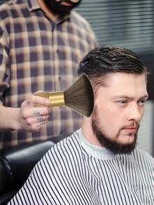 1pc Large Hair Cutting Neck Duster Brush, Professional Salon Tool Made Of Natural Fiber On Wooden Handle, Suitable For Barbers And Home Use - Wood Color - View 6