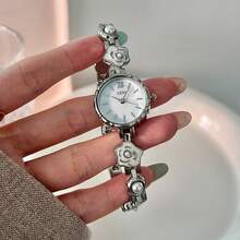 1 2026新款银色花卉手链石优雅圆形石英表精致时尚女士手表 - 銀色 - 查看 7