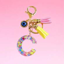 1pc Bohemian Evil Eye Resin A-Z Letter Keychain, Cute Heart Sequin Epoxy Letter Keyring Decoration Accessory, Unisex Fashion Minimalist Accessory For Wallet, Backpack, Car, Suitable For Daily Travel, Holiday Gift For Friends - Color - View 31